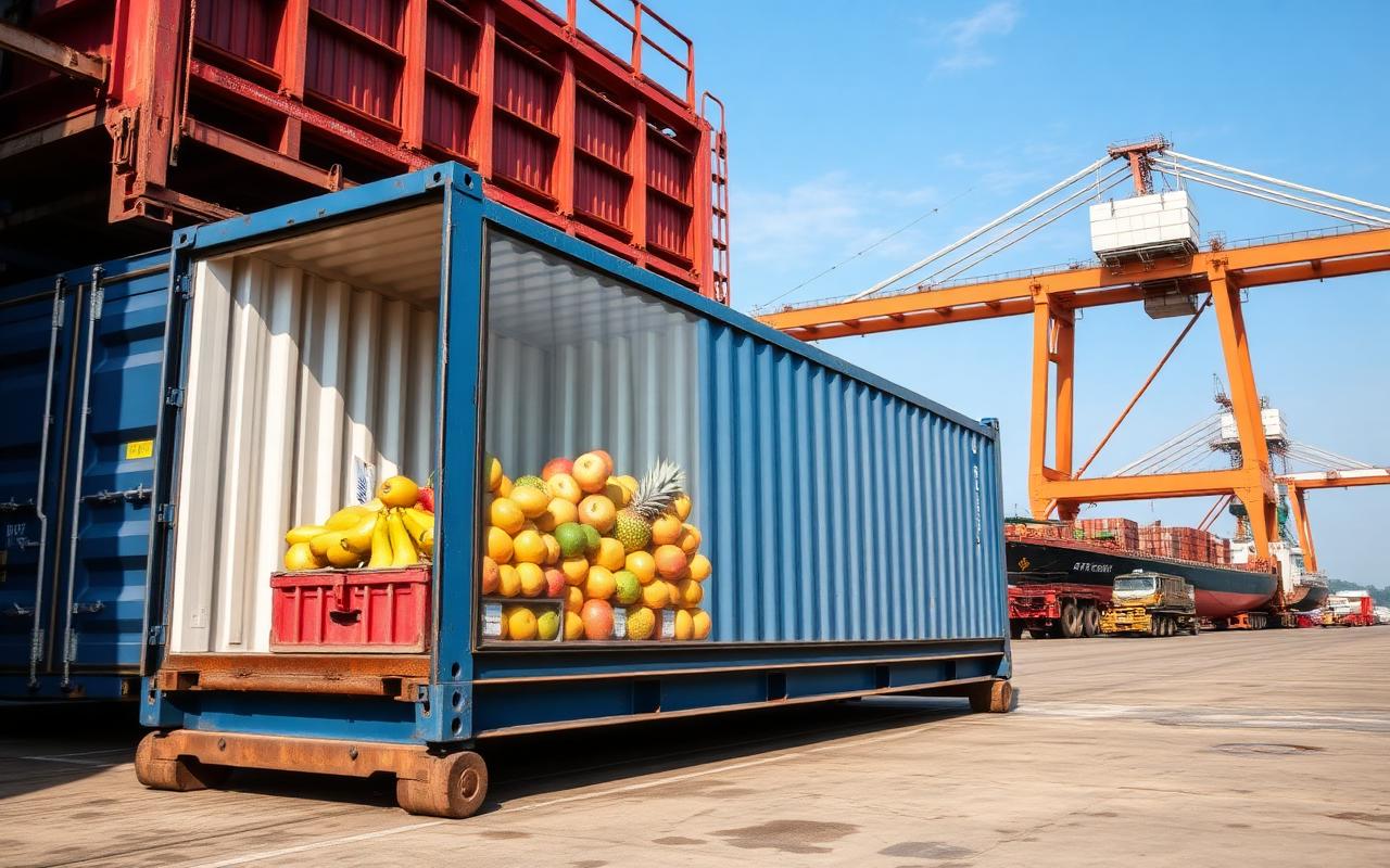 Reefer container loaded with tropical fruit